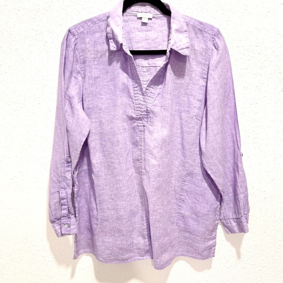 J. Jill Lavender Linen roll tabs sleeves Top LP - Picture 8 of 8